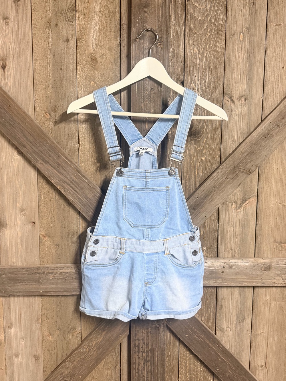 DKNY Light Blue Denim Short Overalls